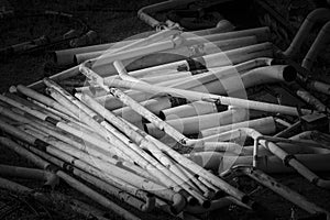 Old building pipes and tubes ready for recycling after dismantling from architectural projectâ€™s