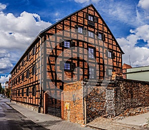 Old building of red brick. Bydgoszcz, Poland