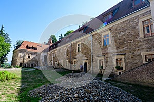 Old building in the renovation process at Cris Bethlen Castle in Mures county, in Transylvania Transilvania region, Romania in photo