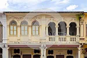 Old building sino portuguese style in Phuket, Thailand. Old building is a very famous tourist destination of Phuket