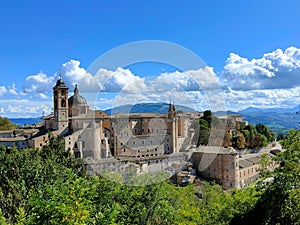 Old building, Square of Rinascimento in Urbino Italy on a sunny day