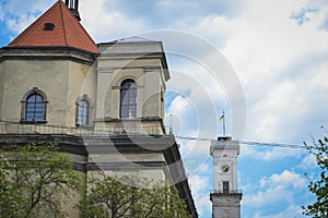 The old building and the Town Hall in Lviv