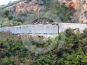 Old Building on Tropical Hillside with Hurricane Damage