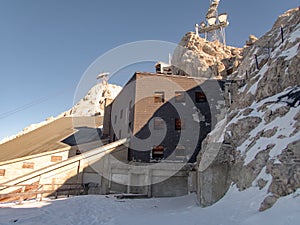 Old building of an unused cable car at zugspitze