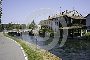 Old buildings along the Naviglio Grande, Milan, Italy