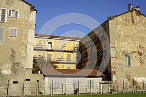 Old buildings at Biblioteca degli Alberi in Milan, Italy