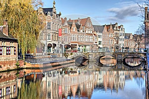 Old buildings, canal and bridge in Lier