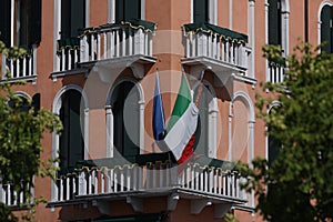 Old Buildings and canals in Venice, Italy, balcony details