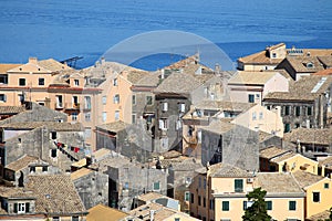 Old buildings Corfu town cityscape