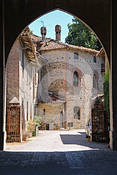 Old buildings in courtyard of ancient castle