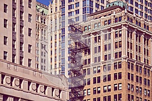 Old buildings with fire escape, NYC.