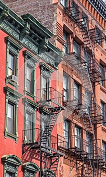 Old buildings with fire stairs in New York