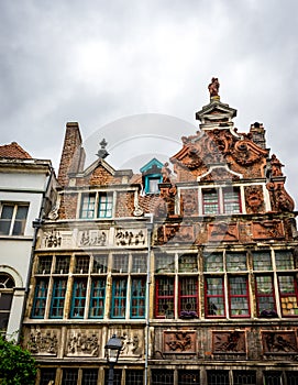 Old buildings with gable on top in Ghent, Belgium