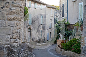 Old buildings and narrow streets in medieval town Villeneuve les Avignon in summer