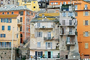 Old buildings in the old port of Bastia Corsica