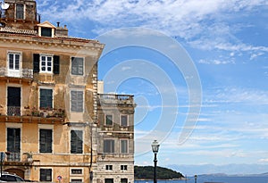Old buildings sea and blue sky Corfu