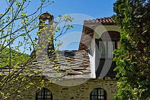 Old Buildings with stone roofs in Temski monastery St. George, Pirot, Republic of Serbia