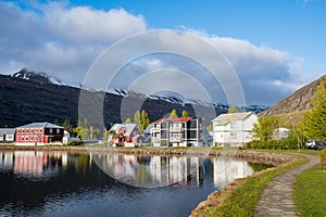 Old buildings in town of Seydisfjordur in east Iceland