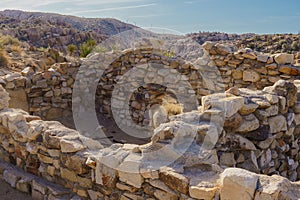 Old bunkhouse ruins at Desert Queen Mine in Joshua Tree National Park, California