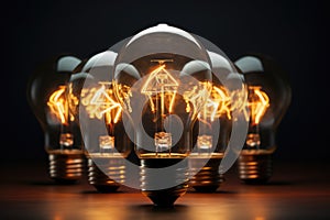 Old burning light bulbs, energy saving concept