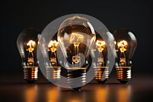 Old burning light bulbs, energy saving concept