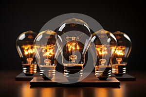 Old burning light bulbs, energy saving concept