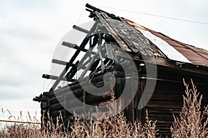 The old burnt hut in the village