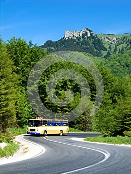 Old bus in mountain highway