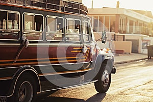 Old bus on a street road