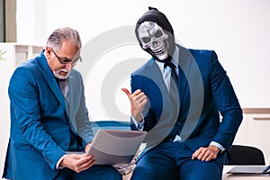 Old businessman employee getting deal with the devil