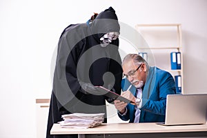 Old businessman employee getting deal with the devil