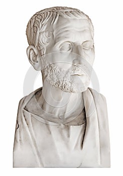 Old bust of the greek philosopher Posidonius isolated over white