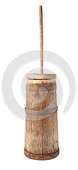 Old butter churn isolated on a white background