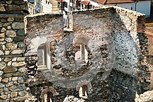 Old Byzantium brick wall and windows. Melnik fortress, Bulgaia
