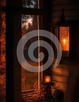 old cabin autumn illustration