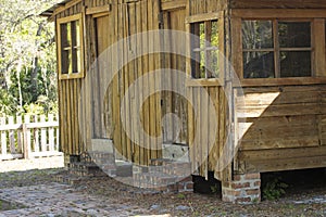 Old cabin with cypress siding on Shingle Creek, Florida.