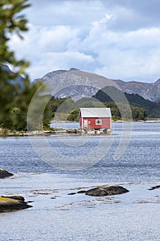 Old cabins, boathouses, Island Nautoya, Norway