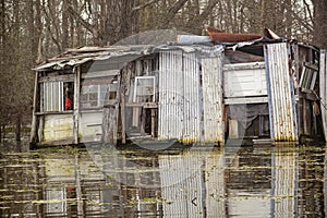 Old Cajun houseboat in the Atchafalaya Swamp Basin.