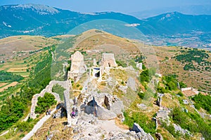 Old Calascio village ruins, near castle of Rocca Calascio, Gran Sasso, Abruzzo