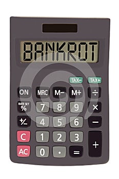 Old calculator on white background showing text