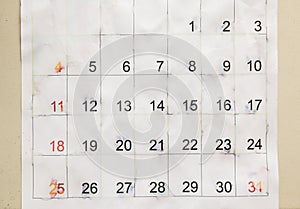 Old calendar paper