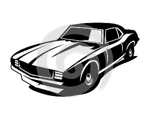 old camaro car silhouette. isolated white background view from front.