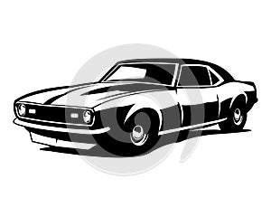 old camaro car silhouette. isolated white background view from side.