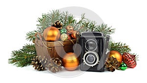 The old camera and a Christmas composition. / /.