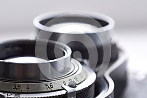 Old camera lens closeup