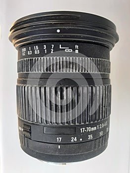Old camera objective. Macro lens for camera. Photo camera.