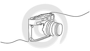 Old camera one line drawing. Vector editable stroke, hand drawn continuous sketch minimalist and simple desgin