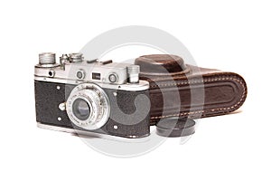 Old camera on white background