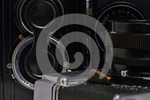 Old cameras with closeup lens.