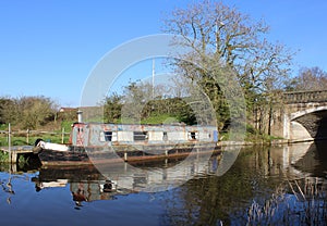 Old canal narrow boat on Lancaster canal, Garstang